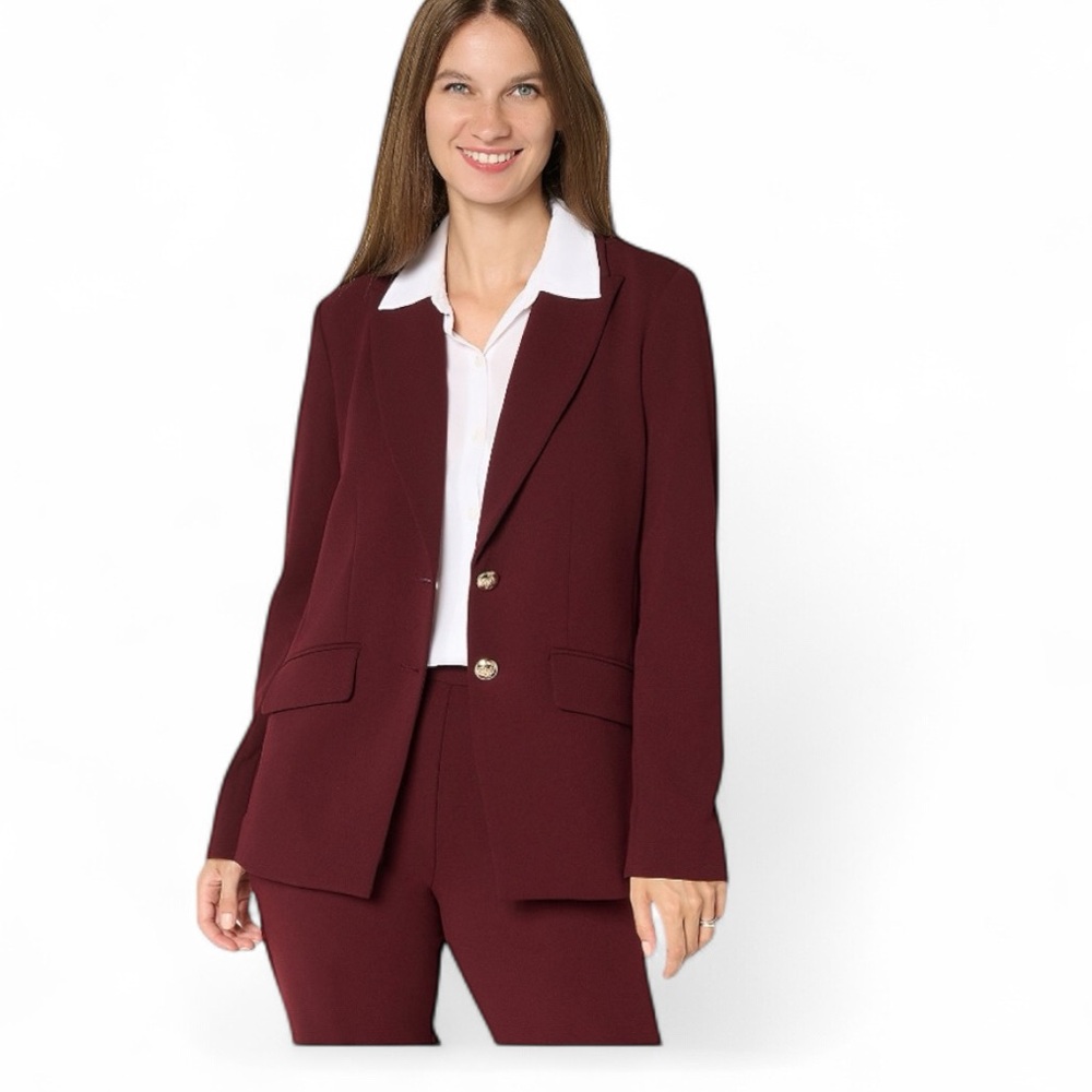 QVC NWT Dennis Basso Regular Luxe Crepe Blazer Color Deep Wine Size M